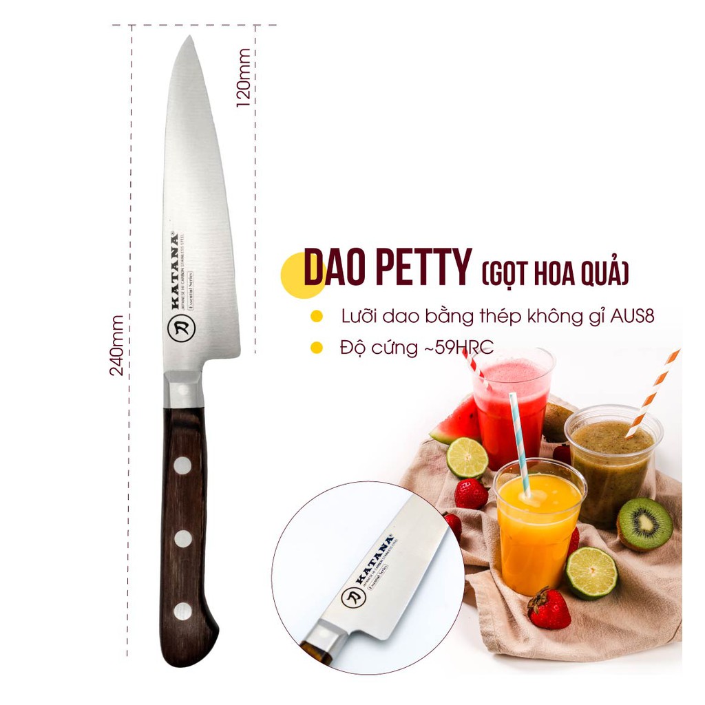 Bộ dao bếp Kitchen Knife KATANA Essential KATA200 3 món thái thịt cá, đa năng, hoa quả