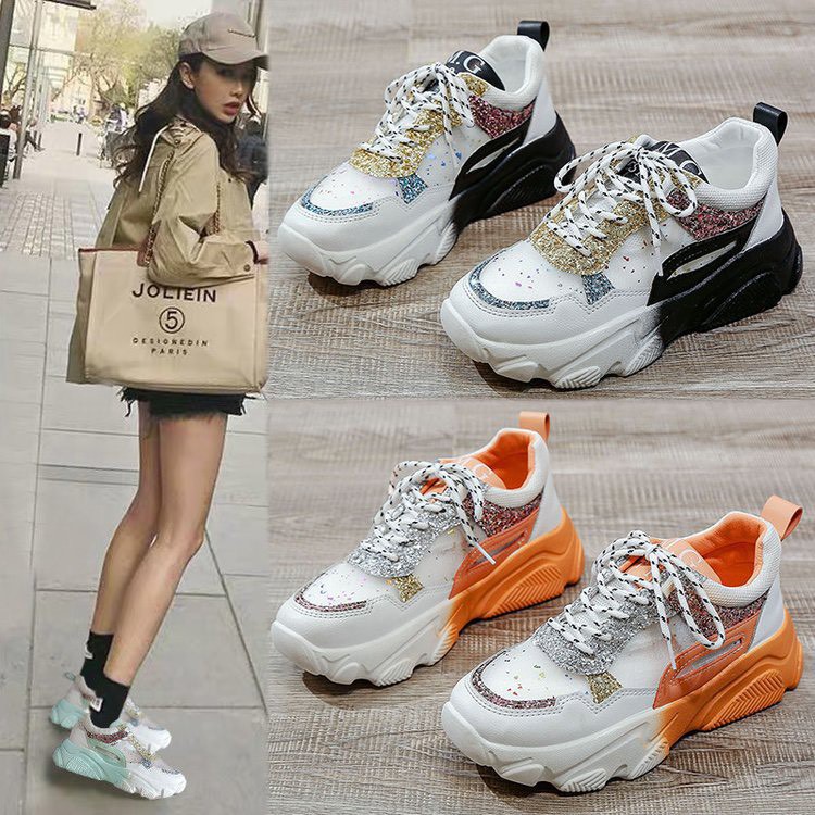 (Sẵn Hàng Full Box) Giày nữ,giày thể thao sneaker lưới thoáng nhũ kim tuyến đế 2 màu siêu đẹp