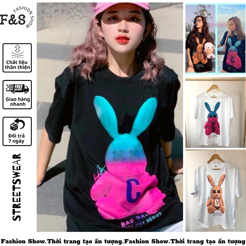 Áo thun tay lỡ unisex form rộng THỎ BAD RABBIT - Áo phông F&amp;S nam nữ, cặp đôi phong cách hàn quốc