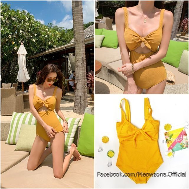Bộ bikini liền cutout nơ ngực 2 màu (ảnh thật sản phẩm + ảnh khách) | BigBuy360 - bigbuy360.vn