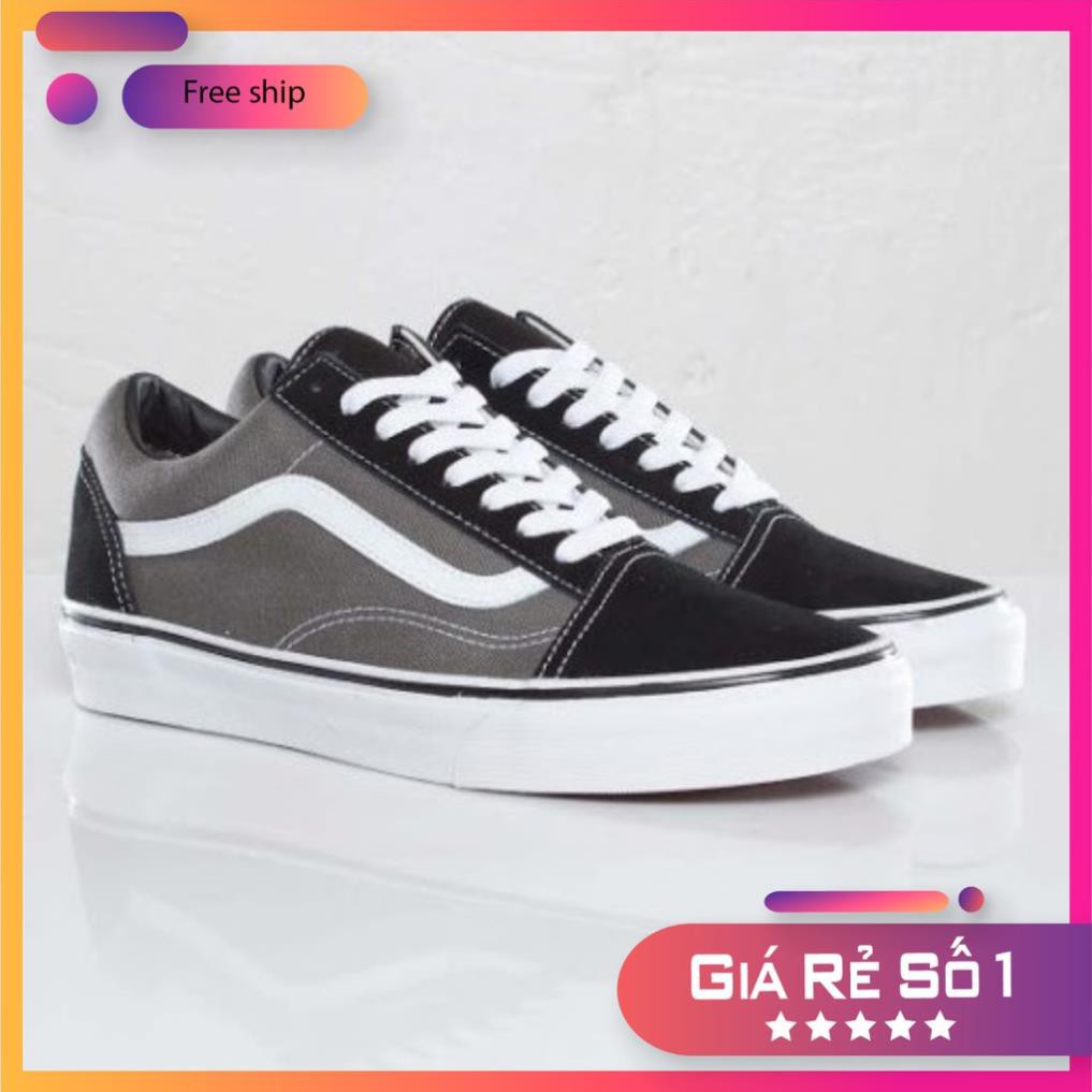 Giày Vans Old Skool Xám Trắng, giày thể thao nam nữ đầy đủ tem/tag/mác [ FULLBOX + FREESHIP ] [Sẵn Hàng]