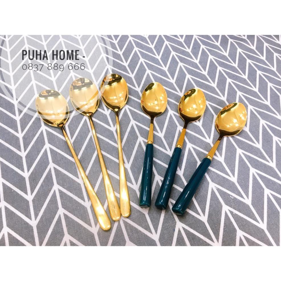 Thìa inox mạ vàng sang chảnh☘𝗙𝗥𝗘𝗘 𝗦𝗛𝗜𝗣☘[VIDEO TỰ QUAY] Thìa ăn cơm inox 304 siêu bền