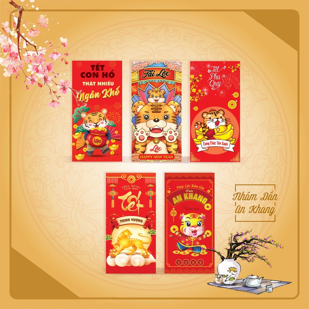 Set 10 bao lì xì truyền thống tết 2022