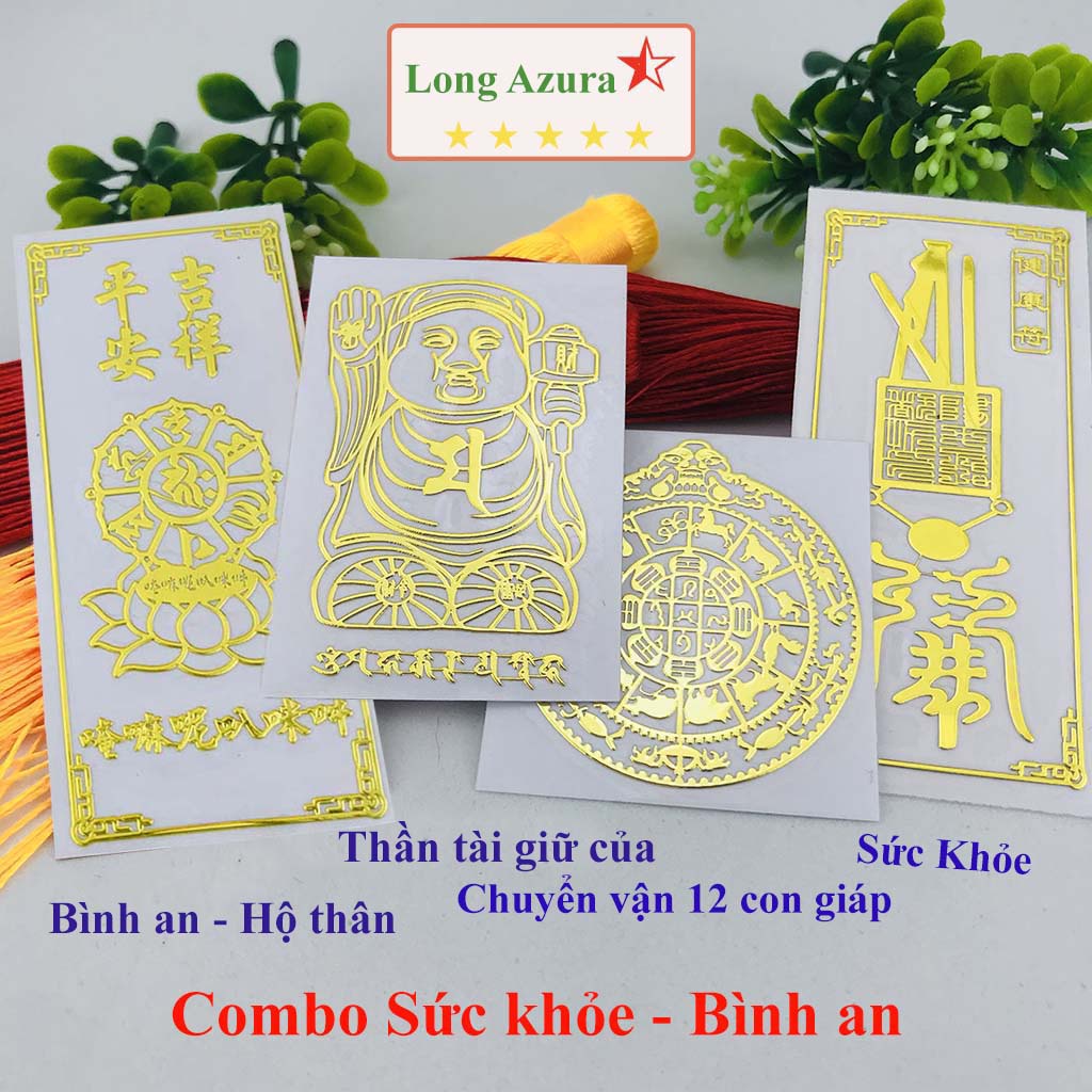 Linh phù dán điện thoại, combo 4 miếng, tình duyên, may mắn, thần tài, bình an, lá may mắn phong thủy