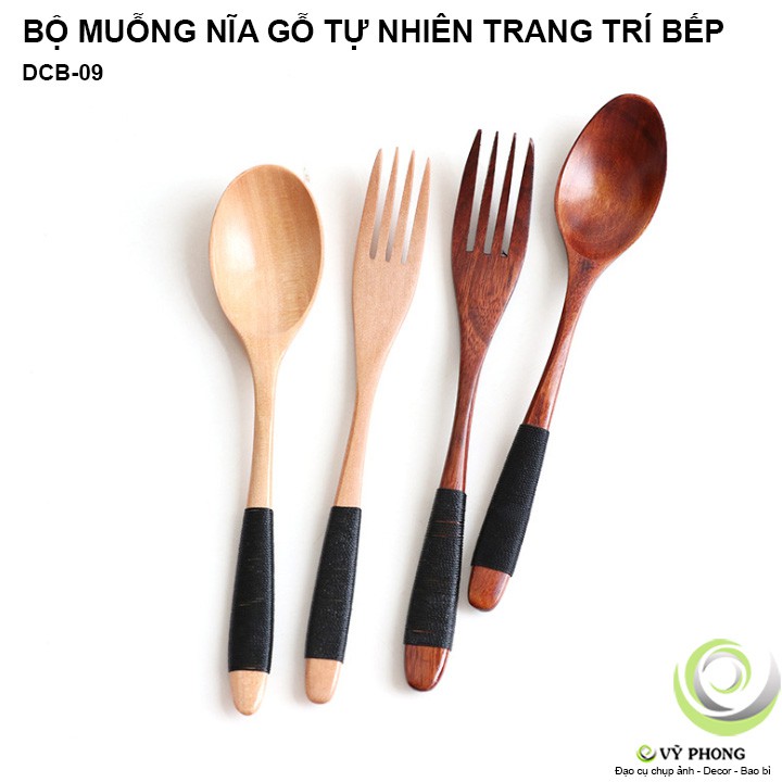 BỘ MUỖNG NĨA GỖ TỰ NHIÊN PHONG CÁCH NHẬT TRANG TRÍ BẾP ĐẠO CỤ CHỤP ẢNH SẢN PHẨM INS DCB-09