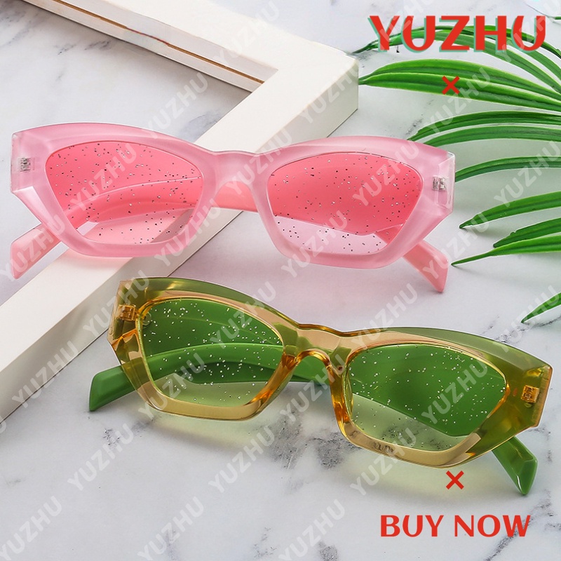 (YUZHU) Kính Râm Mắt Mèo Tròng Lục Giác Màu Kẹo Thời Trang Phương Tây