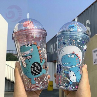 LY NHỰA 2 LỚP GIỮ NHIỆT HÌNH KHỦNG LONG NHIỀU MÀU