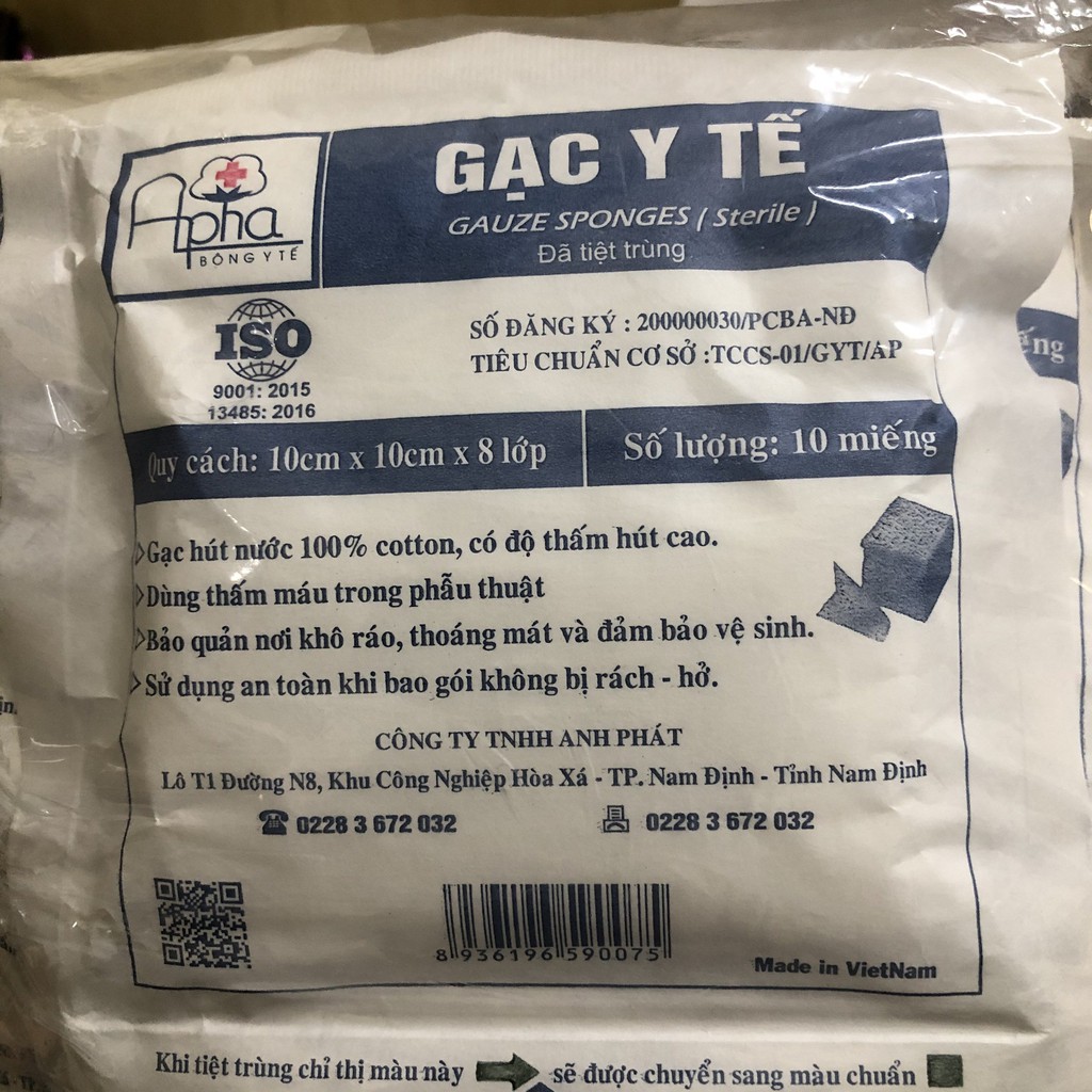 Gạc vuông 10x10x8 lớp