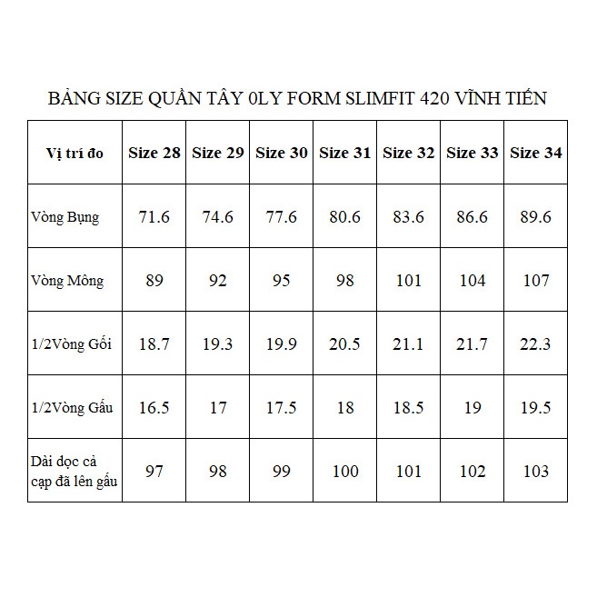 Quần Tây Công Sở Nam Slimfit Dáng Trẻ Vĩnh Tiến 420