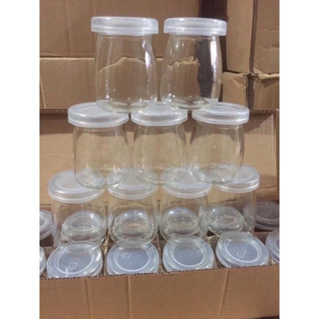[Kho sỉ]  Combo 12 Hũ thuỷ tinh làm sữa chua,cốc làm caramen dáng thấp 100 mL và 200 ml
