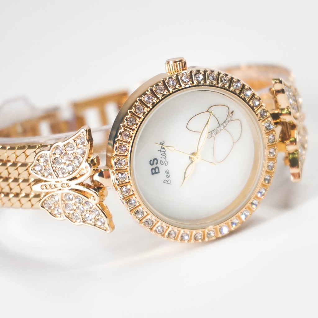Đồng hồ nữ Beesister 1267 dây thép mặt tròn đính đá butterfly Bán lẻ giá sỉ