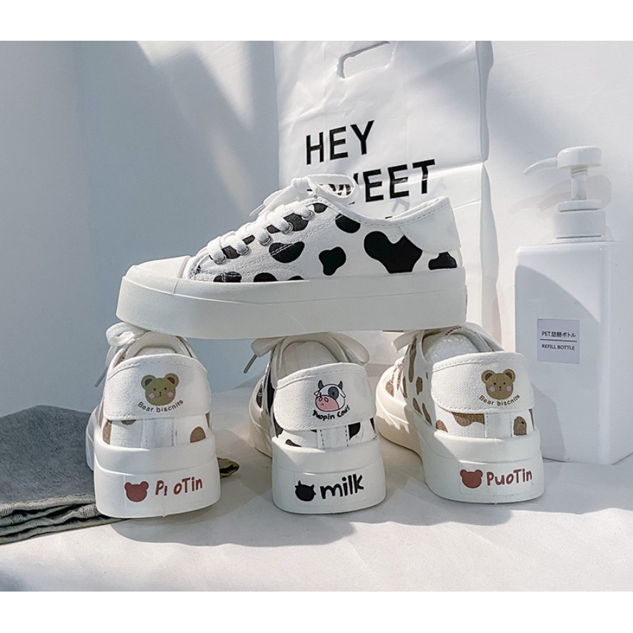 (SIÊU DÀY) Giày sneaker thể thao nam nữ ulzang bò sữa Boo vải mềm đế bánh mì tăng chiều cao thời trang (G1)