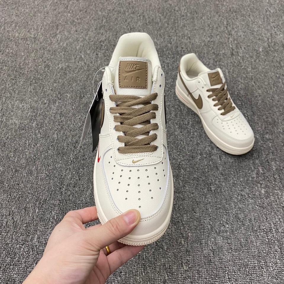 Giày thể thao AF1 vệt nâu, Giày sneaker air force 1 low premium white brown nam nữ cực chất dễ phối đồ 2021