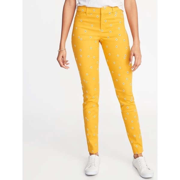 Vải kaki chun dãn 2c thêu hoa cúc vàng/hồng phấn hãng Old Navy