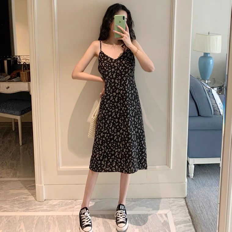 Váy hai dây CHERRYCOCO 40405 dáng suông, hoạ tiết lá nhí, vải voan thoáng mịn siêu mát