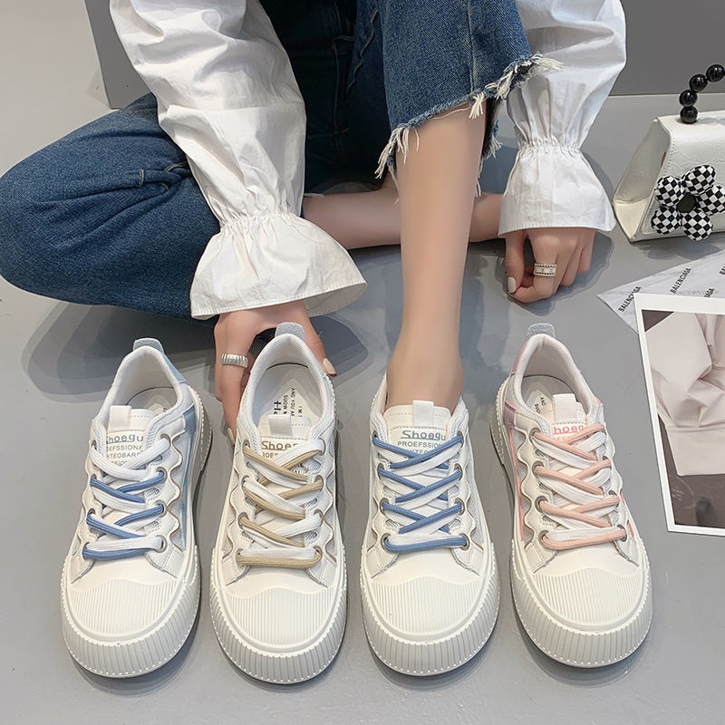 Jiashucheng Giày Thể Thao Trắng Phối Lưới Thoáng Khí Cột Dây Phong Cách Preppy Thời Trang Mùa Hè Cho Nữ