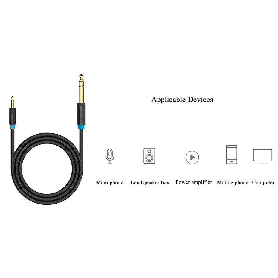 Vention 3.5mm to 6.35mm Adapter Aux Cable for Mixer Amplifier Gold Plated 3.5 Jack to 6.5 Jack 3m 5m 10m Aux Cabo Male to Male