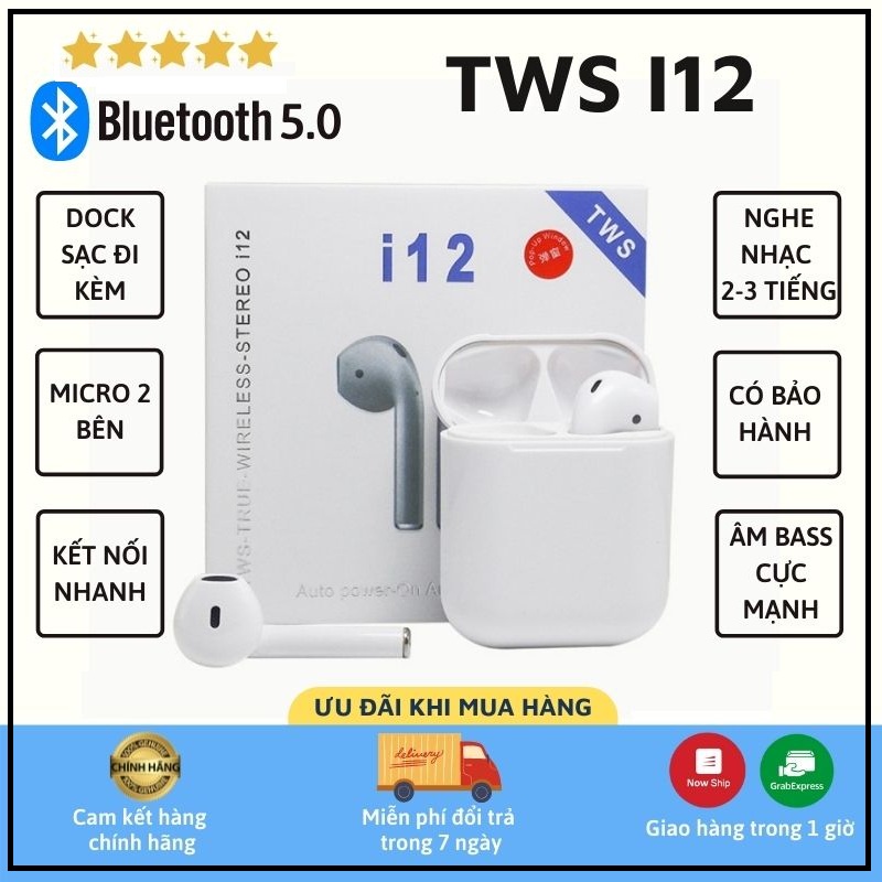 Tai Nghe Bluetooth I12 TWS  FREESHIP  Tai Nghe Bluetooth I12 TWS 5.0 Không Dây BH 1 Đổi 1 - VIPRSTORE89