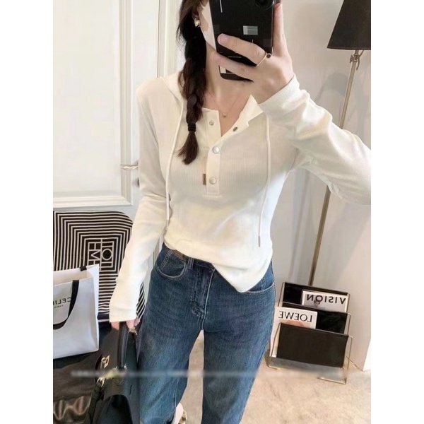 Áo Hoodie Lửng Tay Dài Dáng Ôm Phong Cách Hàn Quốc Thời Trang Mùa Thu Mới Dành Cho Bạn Nữ