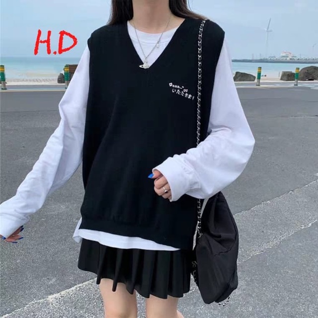 Sét áo gile hoa cúc chữ Hàn H&amp;Đ