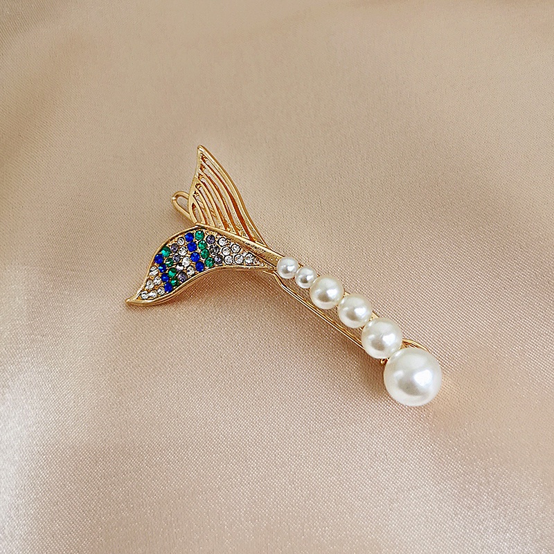 Kẹp tóc hình đuôi cá đính ngọc trai nhân tạo sang trọng