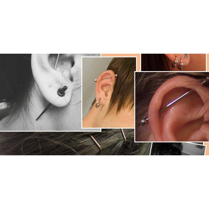 Khuyên tai,lưỡi thanh dài bi tròn xỏ vành 2 lỗ trên MIB21
