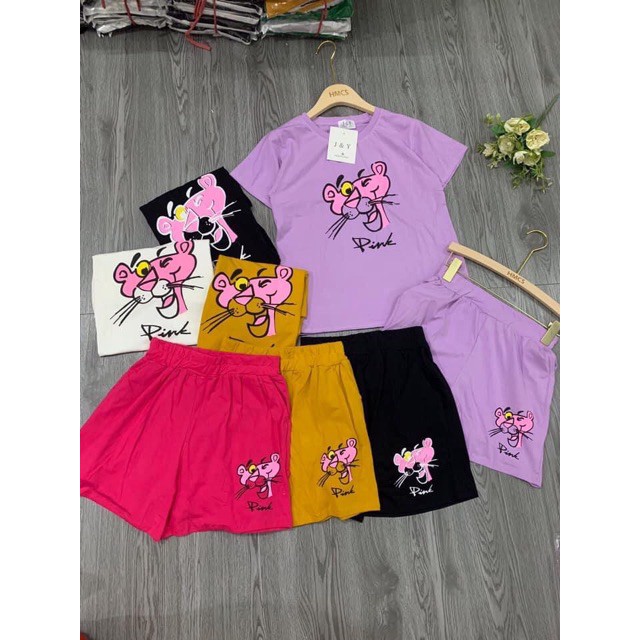 Set Ngủ Nữ In Hình Chất Tici Nhiều Màu ⚡FREESHIP⚡ Bộ Cộc Tay Báo Hồng 🦋 Đồ Ngủ Nữ Pijama Mặc Ở Nhà 🦋