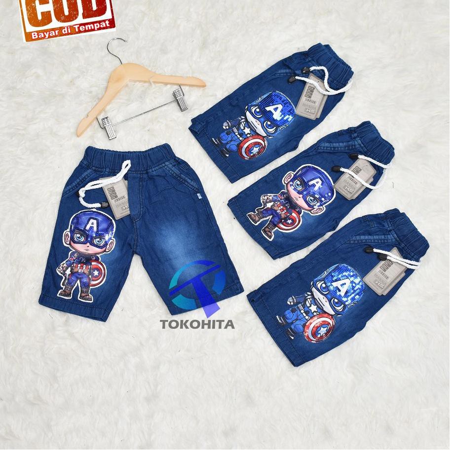 Quần short jean siêu anh hùng có dây đeo chất lượng cao (đèn sáng) Age 3-9 Yrs LAMUSELAND