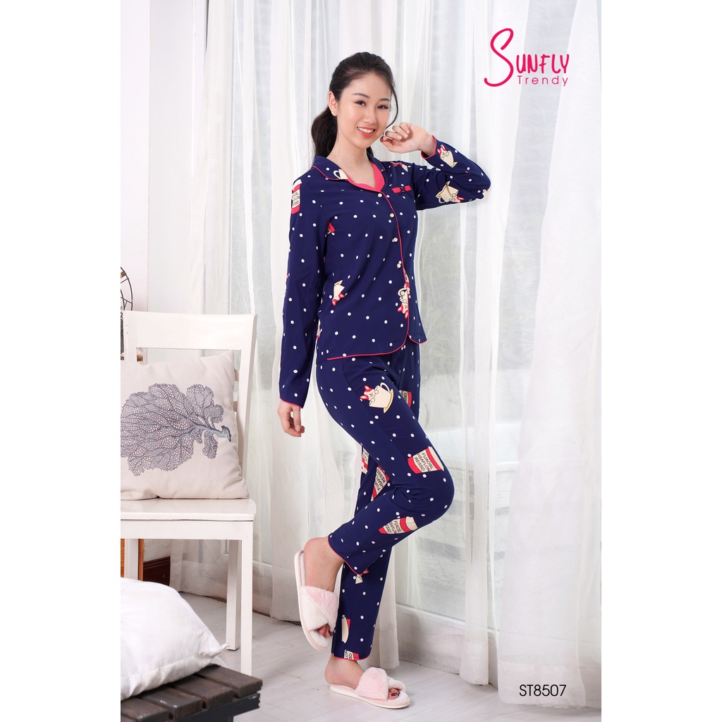 Đồ bộ Pijamas lụa SUNFLY áo dài tay, quần dài ST8507