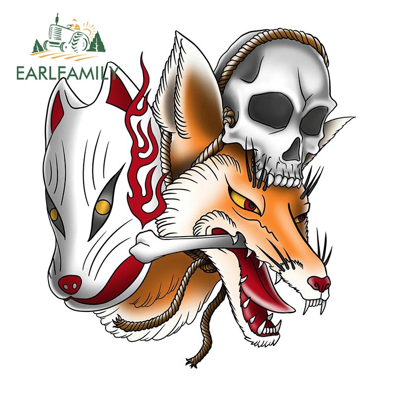 Đề Can vinyl Hình Mặt Nạ Cáo Nhật Bản 13x11cm Dán Trang Trí Thân Xe Hơi Chống Trầy Xước diy