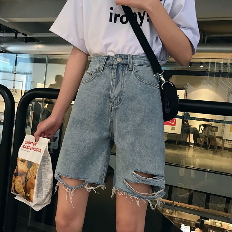 Xiaozhainv Quần short Denim lưng cao phong cách retro