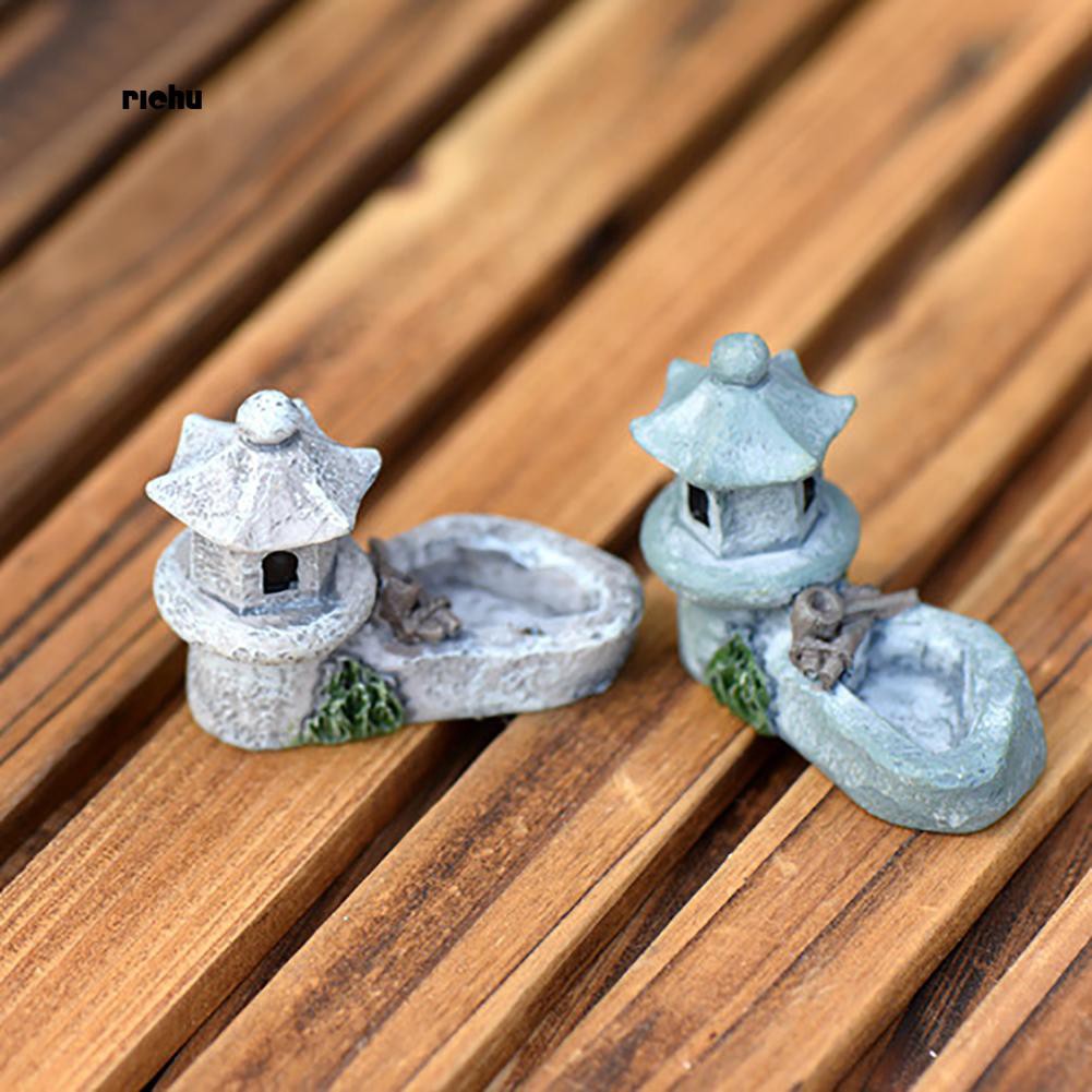 Đồ trang trí Tòa Tháp Và Hồ Bơi Mini Bằng Nhựa Resin Dùng Để Trang Trí Tiểu C