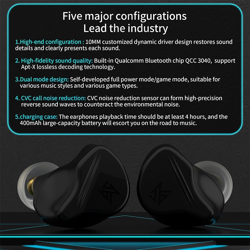 Tai Nghe Nhét Trong Không Dây Kết Nối Bluetooth 5.2 Âm Thanh HiFi Chơi Game Thể Thao KZ VXS TWS