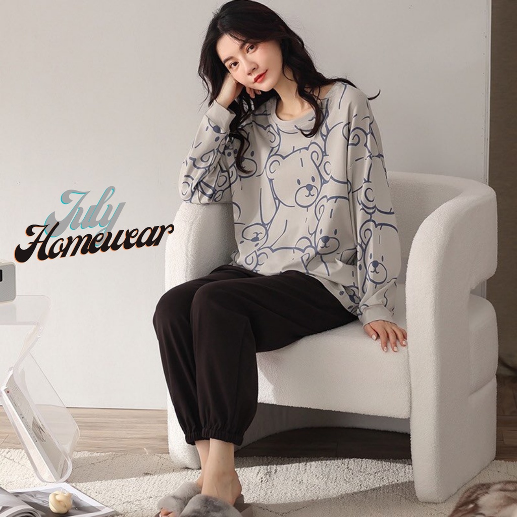 Đồ ngủ nữ cotton trơn mịn, set đồ ở nhà dài tay mềm July [AC-2]