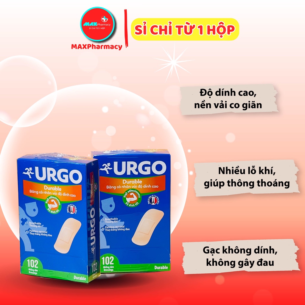 HỘP Băng cá nhân vải độ dính cao Urgo Durable  - Maxpharmacy