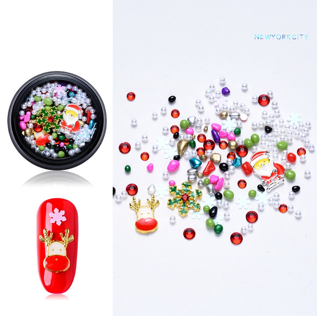 Hộp Phụ Kiện Trang Trí Móng Tay Lấp Lánh Xinh Xắn Theo Phong Cách Giáng Sinh