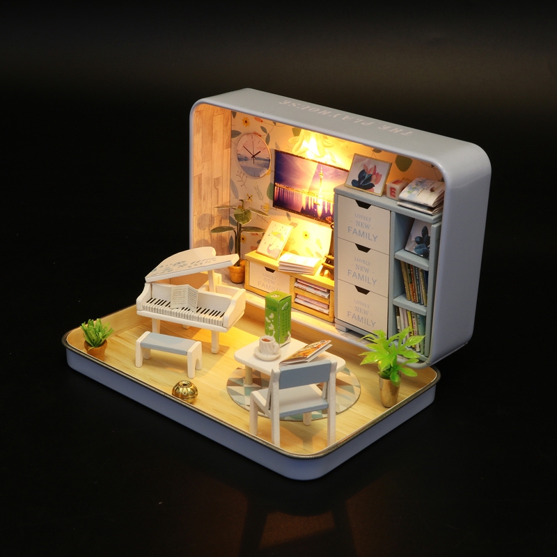 bộ mô hình DIY đồ chơi trang trí thủ công có nội thất, mô hình nhà hát hạnh phúc mini thu nhỏ