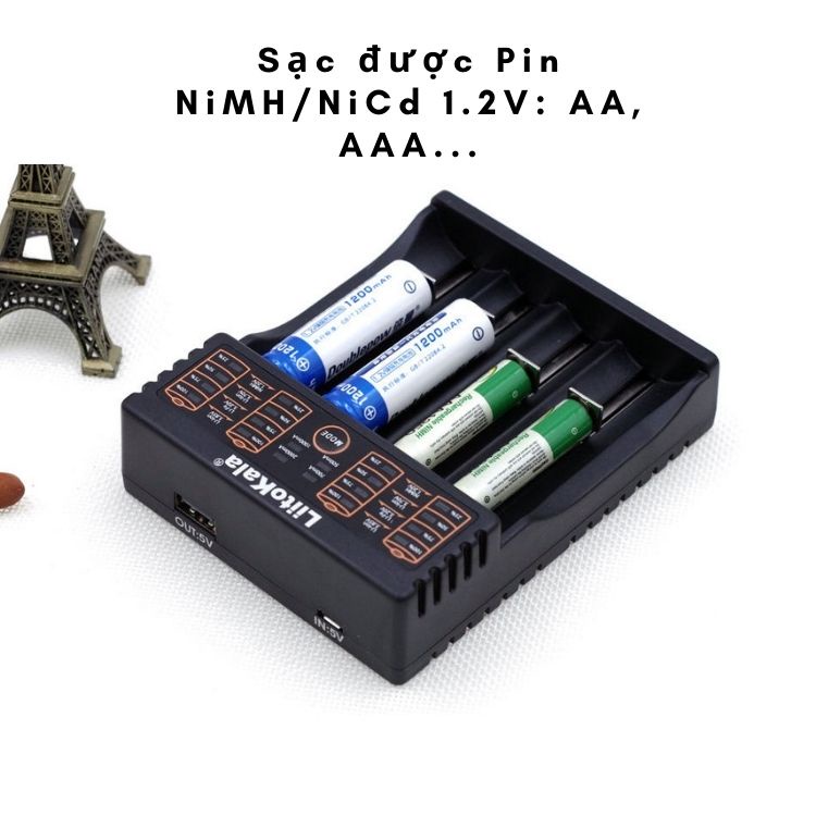 Bộ Sạc Pin Liitokala Lii-402, 4 khe sạc được nhiều loại Pin 26650, 22650, 18650, 18490, 18350, 17670, AA, AAA…