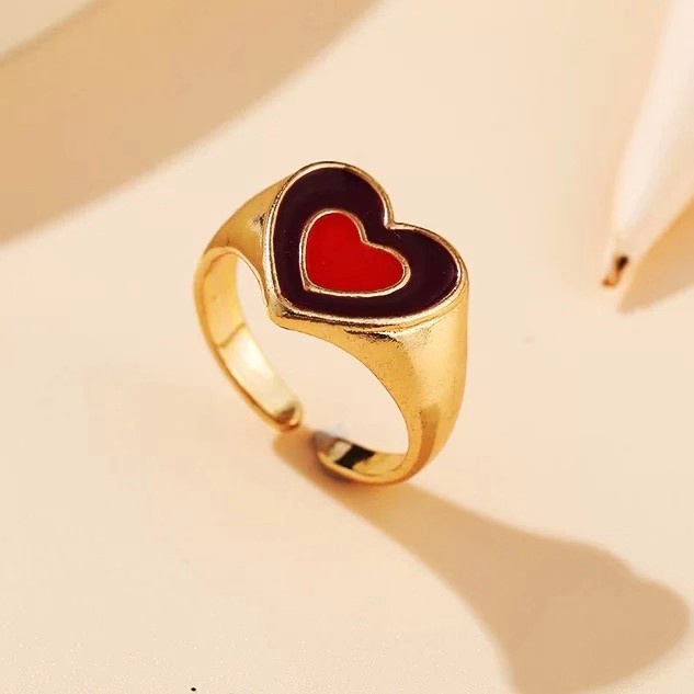 Có Sẵn Nhẫn Hình Trái Tim Hai Lớp Phong Cách ins Hai Màu Sắc Nhỏ Giọt Dầu