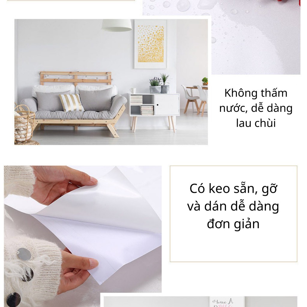 Giấy dán tường trắng nhám có keo sẵn khổ rộng 45cm, giấy decal dán tường màu trắng trơn - Lala Mart