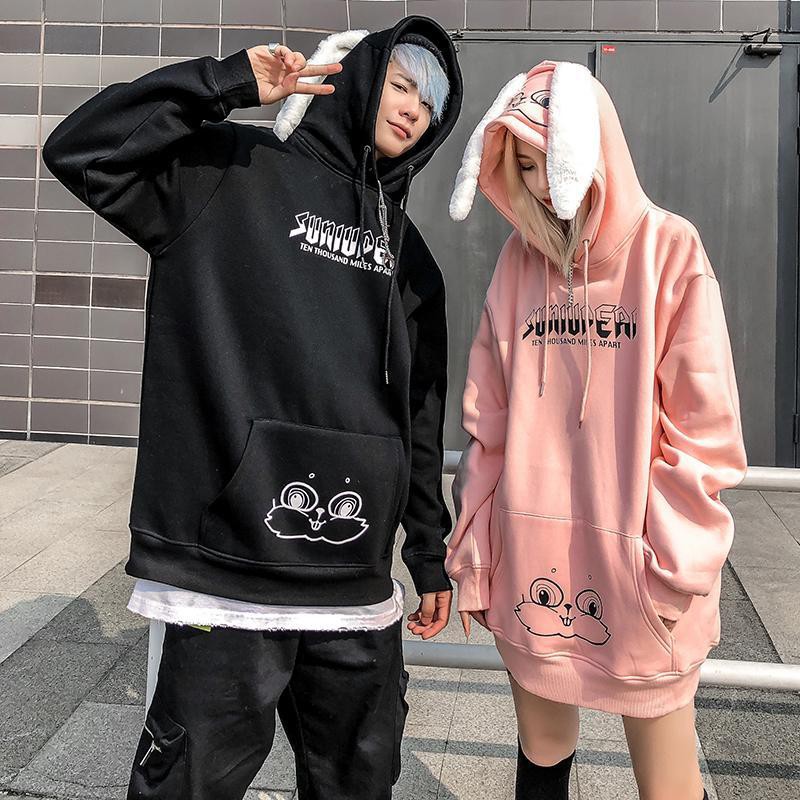 Áo Hoodie Tay Dài Có Nón Tai Thỏ Dễ Thương Cho Cặp Đôi