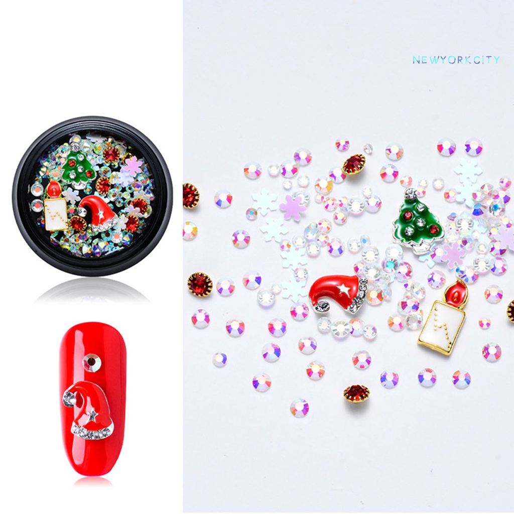 Hộp Phụ Kiện Trang Trí Móng Tay Lấp Lánh Xinh Xắn Theo Phong Cách Giáng Sinh