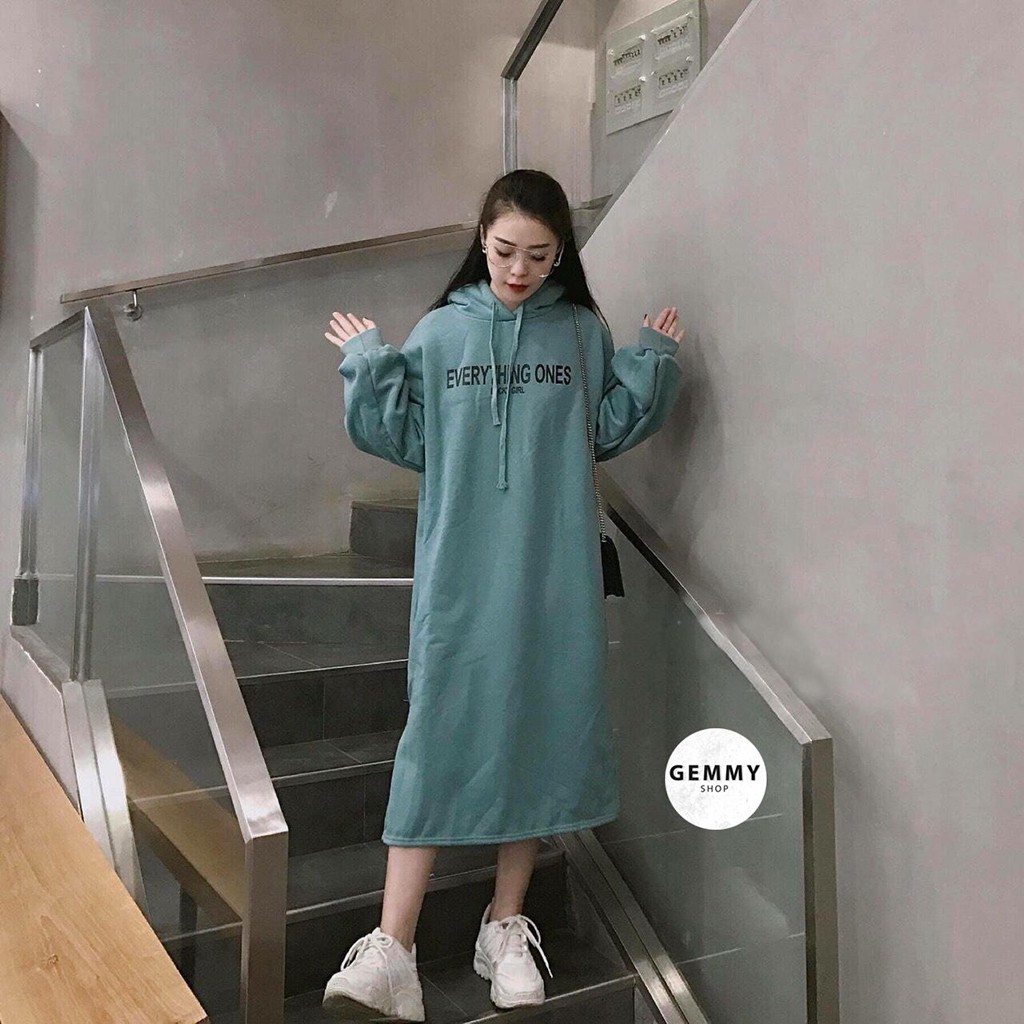 Váy xuông dài, Váy suông bầu thu đông chất nỉ da cá Gemmy House Hoodie