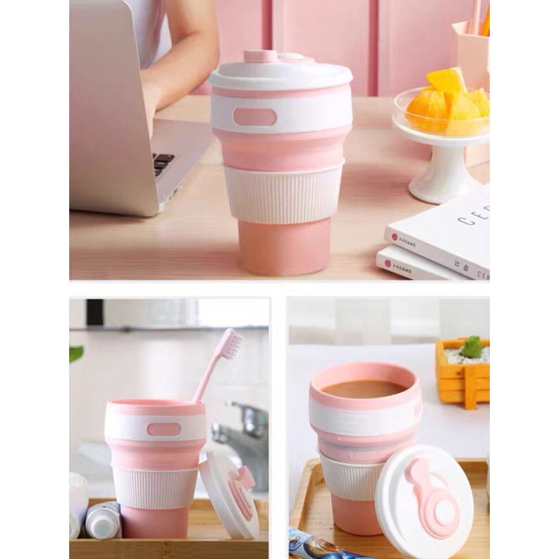 Cốc gấp gọn silicon chịu nhiệt 200 độ có nắp dung tích 350ml sẵn hàng 6 màu dễ dàng mang đi du lịch, dã ngoại | BigBuy360 - bigbuy360.vn