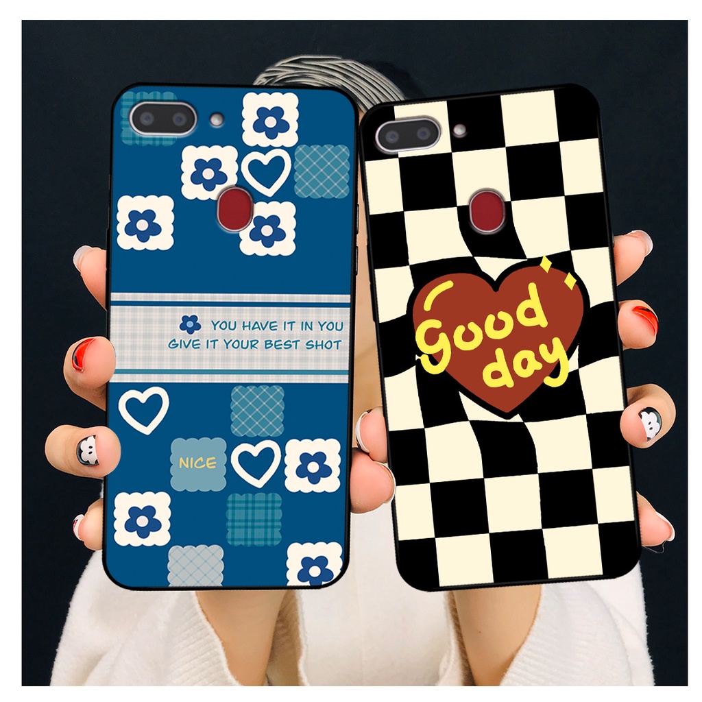 Ốp lưng Realme 2 in hoạ tiết caro trái tim đen trắng, gấu bear cute đáng yêu