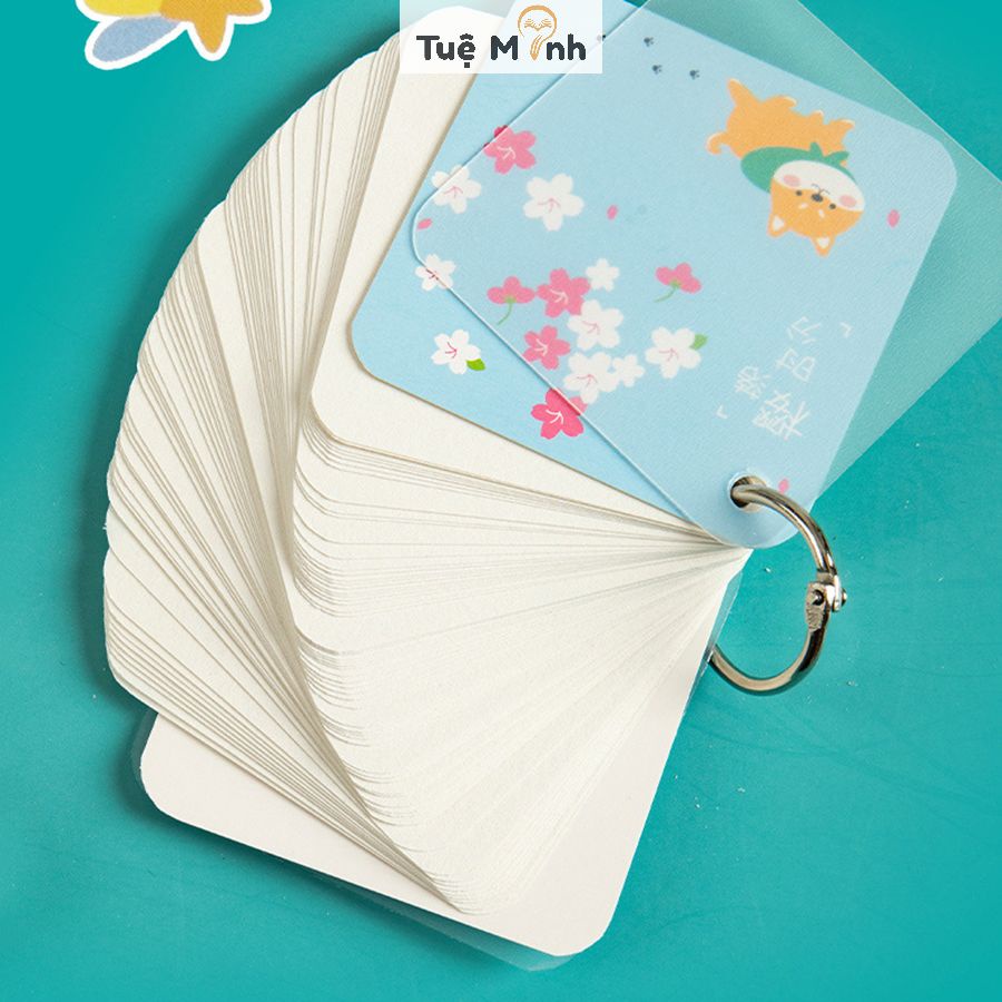 Tập 60 thẻ flashcard vuông hoạt hình học ngoại ngữ, ghi chú NO15