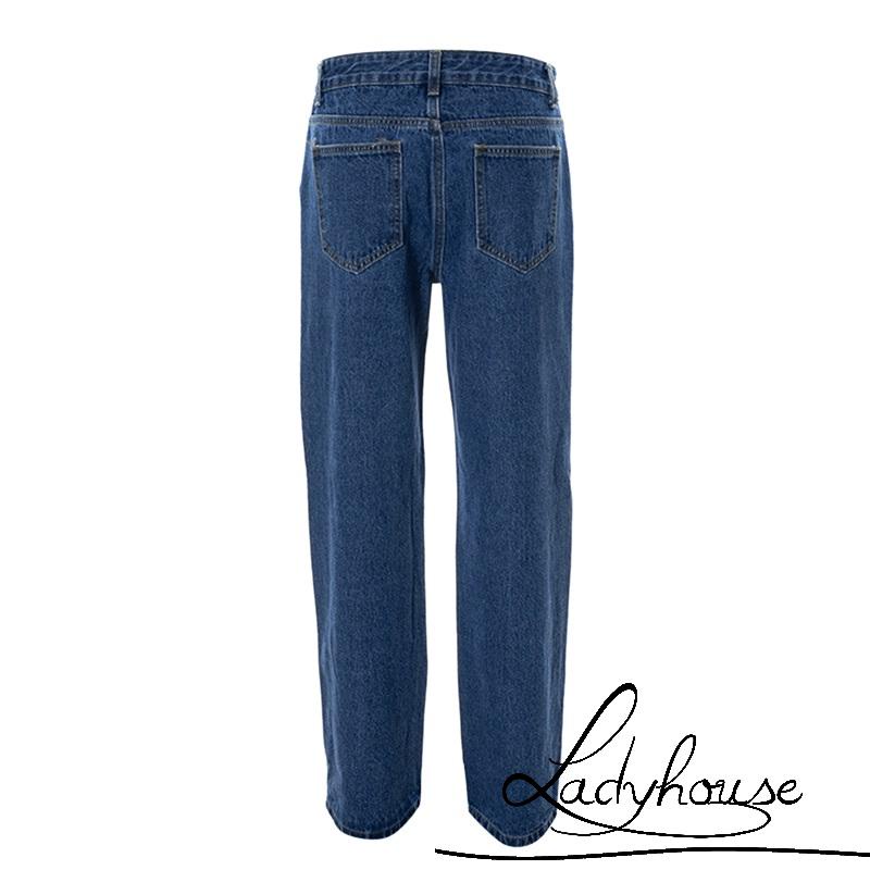 Quần Jean Dài Ống Rộng Màu Trơn Phối Túi Thời Trang Xuân Hè Cho Nữ