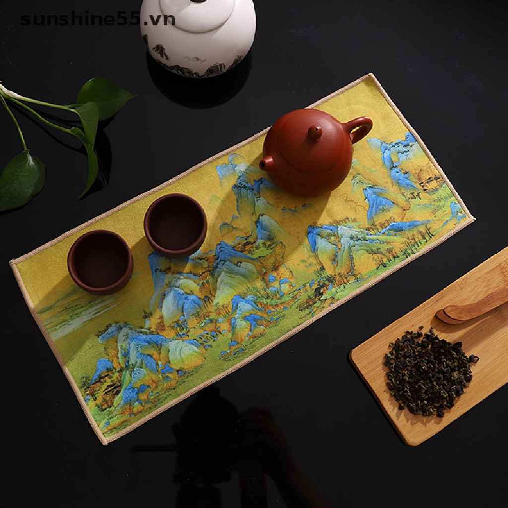 Khăn bàn trà dày dặn thấm hút tốt phong cách Trung Hoa