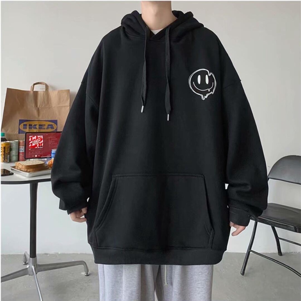 Áo hoodie dáng rộng thoải mái họa tiết mặt cười phong cách Hàn Quốc thời trang mùa đông 5 màu size M-5XL