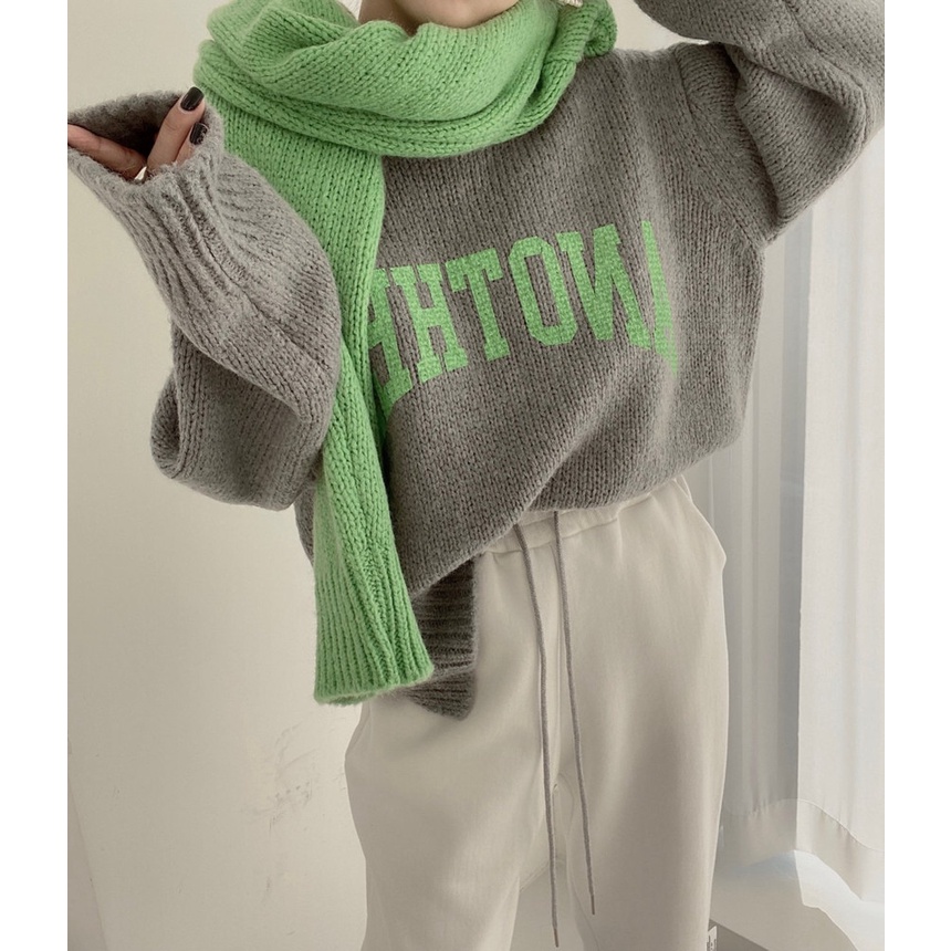 Porozi  Áo sweater nữ cổ tròn dáng rộng in chữ kiểu Hàn Quốc